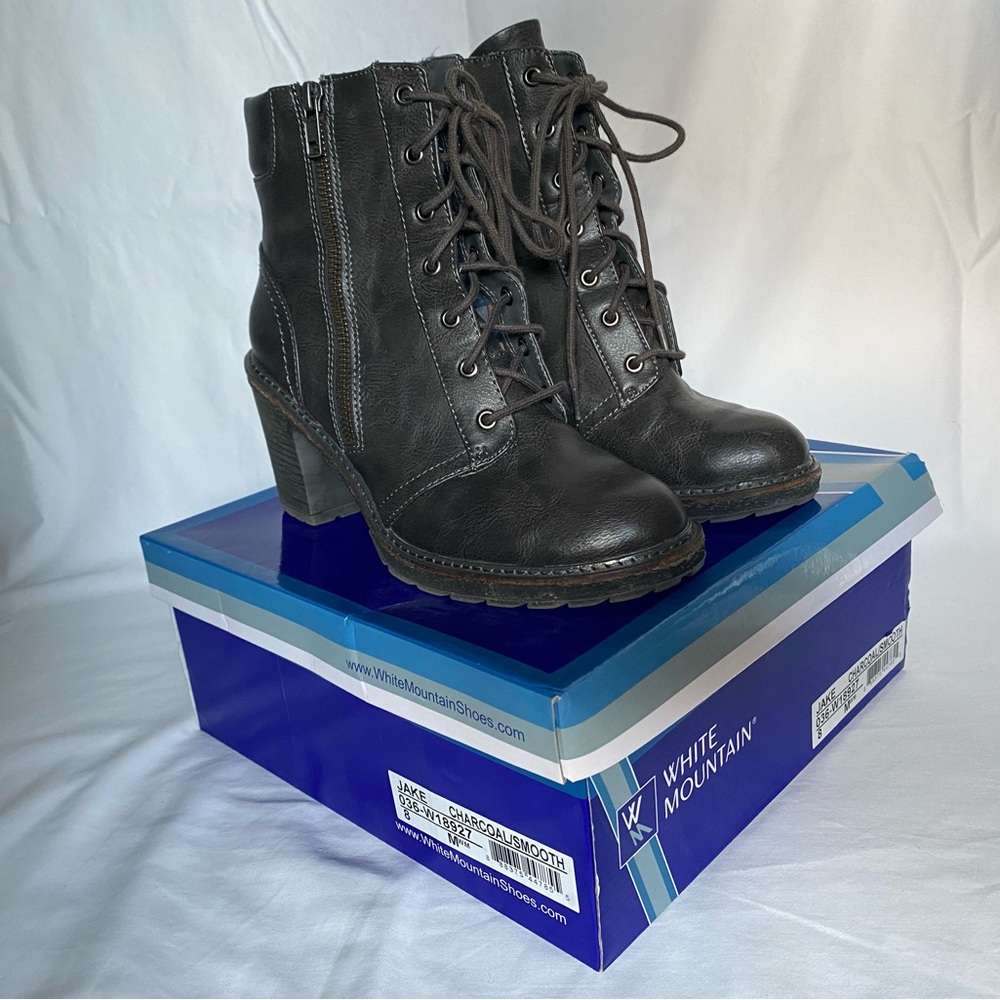 White Mountain Women's Jake Heeled Lace Up Combat Booties Charcoal Size 8